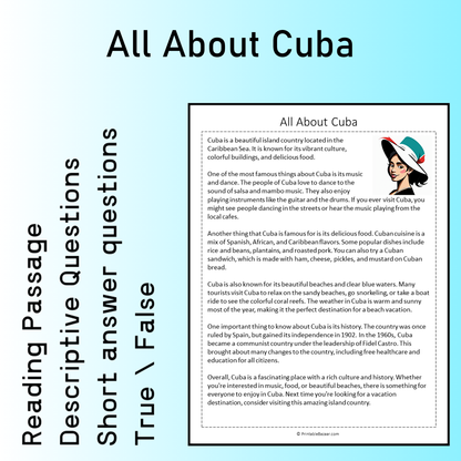 All About Cuba | Reading Comprehension Passage Printable Worksheet