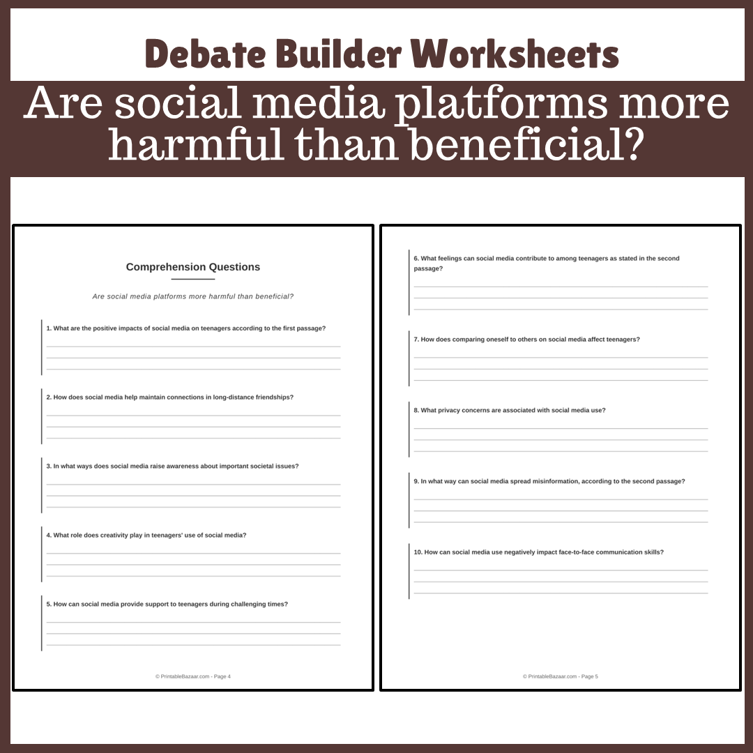 Are social media platforms more harmful than beneficial? | Favour and Against Worksheet Printable Activity