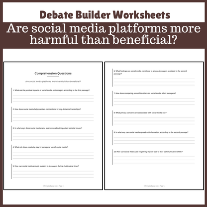 Are social media platforms more harmful than beneficial? | Favour and Against Worksheet Printable Activity