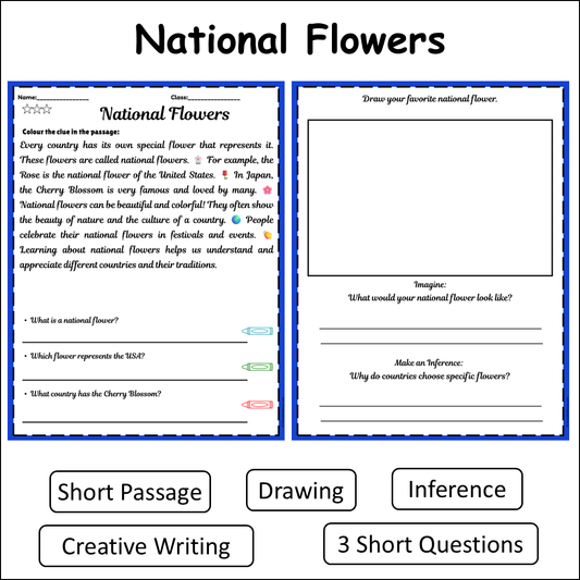 National Flowers | Short Reading Comprehension Creative Worksheet