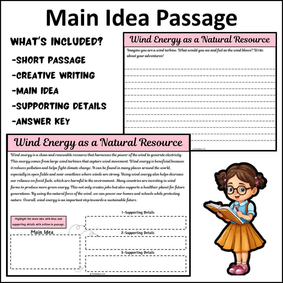 Wind Energy as a Natural Resource | Main Idea and Supporting Details Reading Passage and Questions