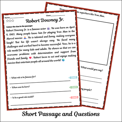 Robert Downey Jr. | Short Reading Comprehension Creative Worksheet