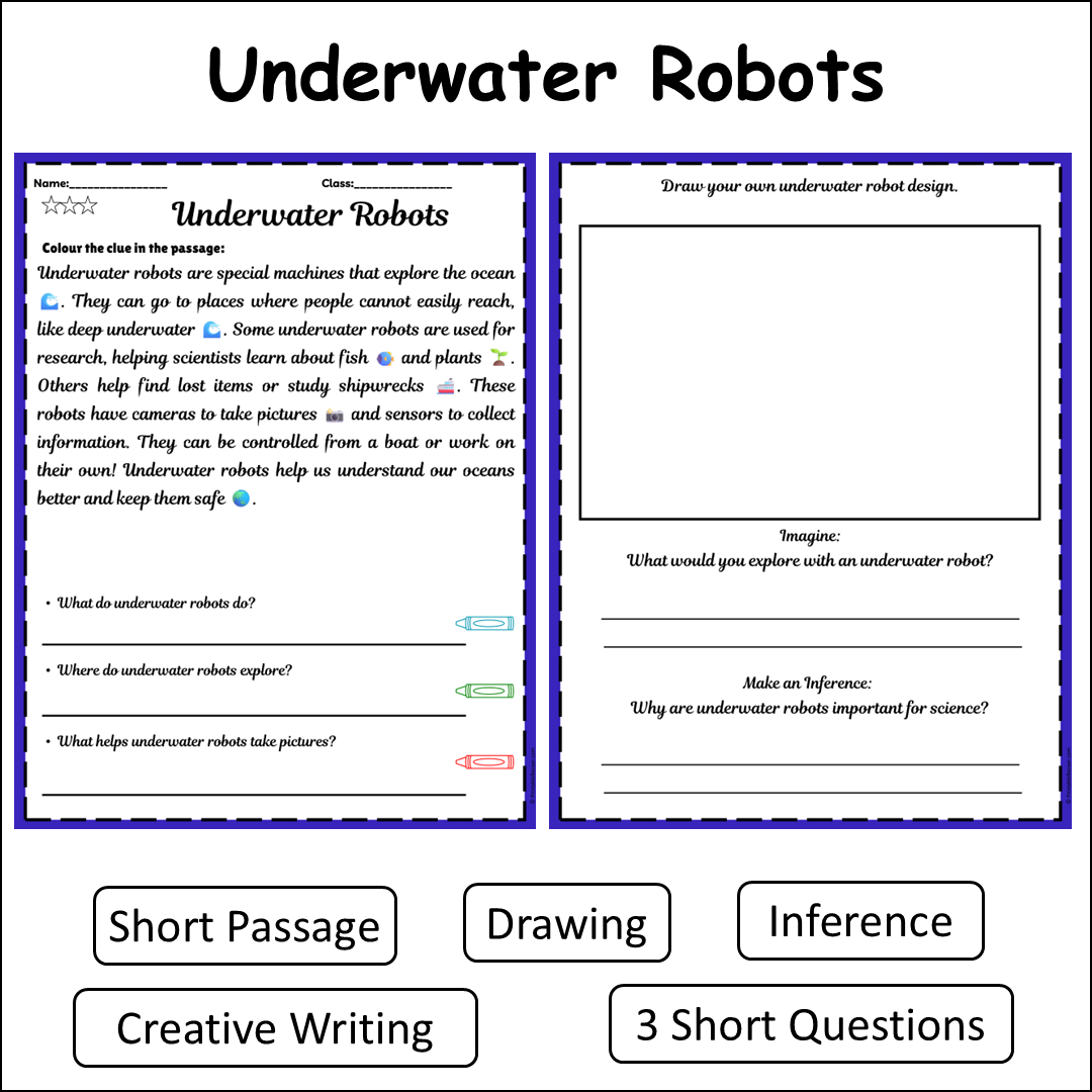 Underwater Robots | Short Reading Comprehension Creative Worksheet