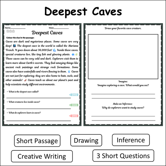 Deepest Caves | Short Reading Comprehension Creative Worksheet