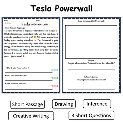 Tesla Powerwall | Short Reading Comprehension Creative Worksheet