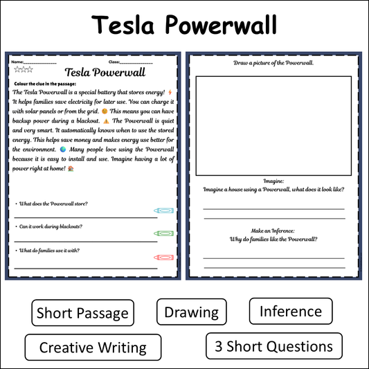 Tesla Powerwall | Short Reading Comprehension Creative Worksheet