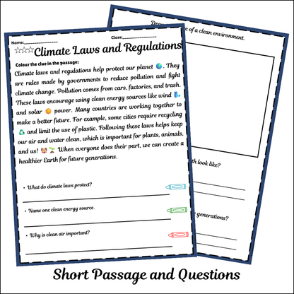 Climate Laws and Regulations | Short Reading Comprehension Creative Worksheet
