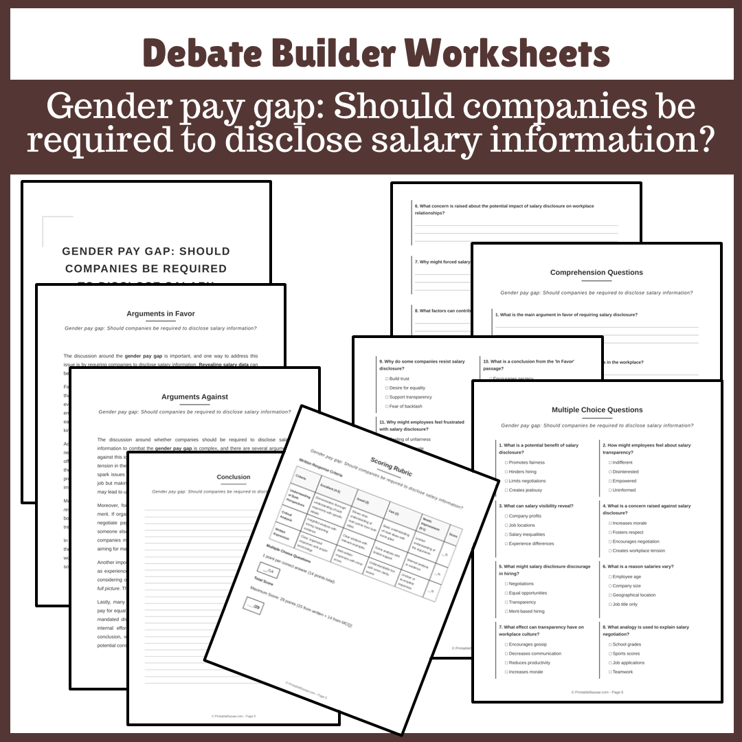 Gender pay gap: Should companies be required to disclose salary information? | Favour and Against Worksheet Printable Activity
