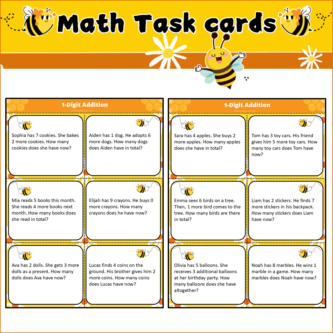 1-Digit Addition | Math Task Cards