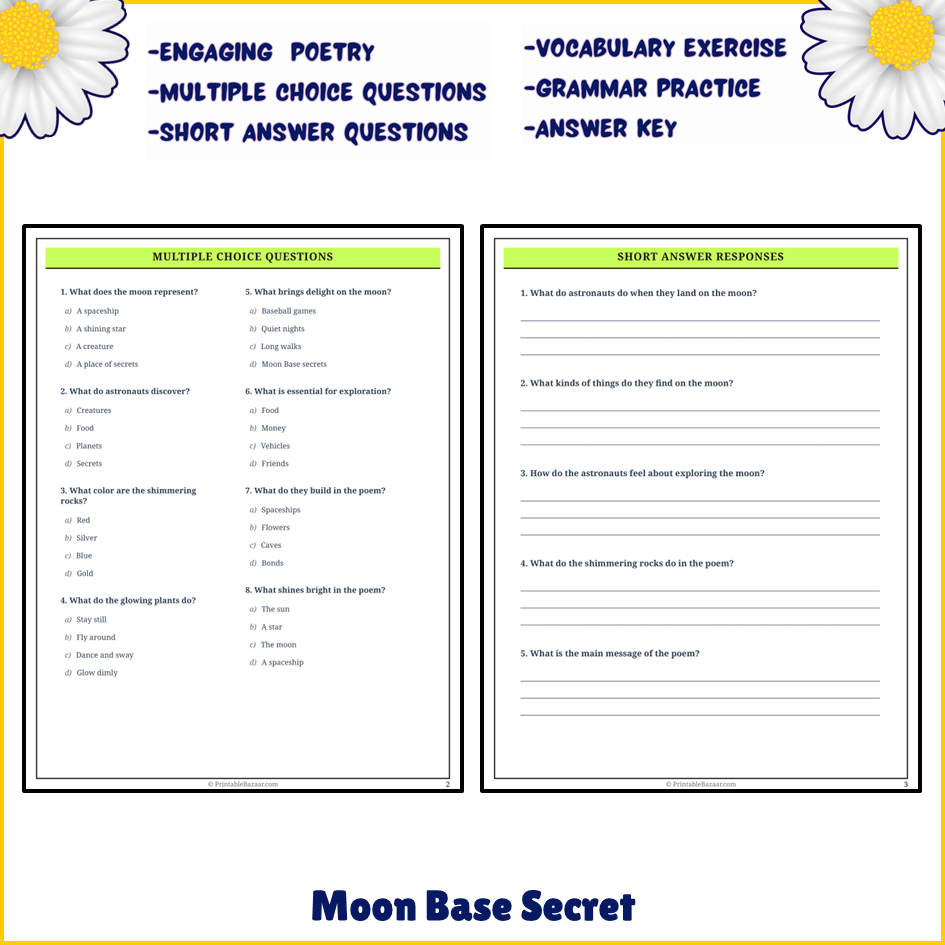 Moon Base Secret | Poem Grammar Worksheet Printable Activity