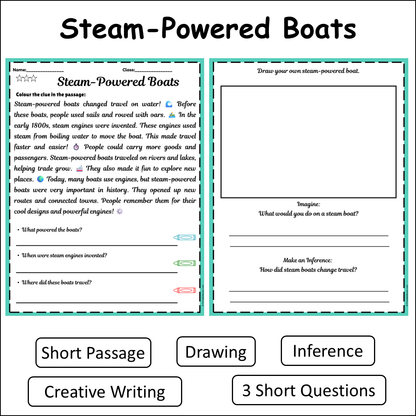 Steam-Powered Boats | Short Reading Comprehension Creative Worksheet