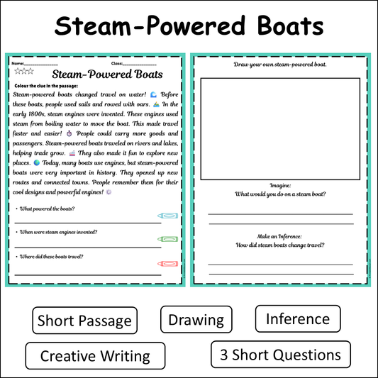 Steam-Powered Boats | Short Reading Comprehension Creative Worksheet