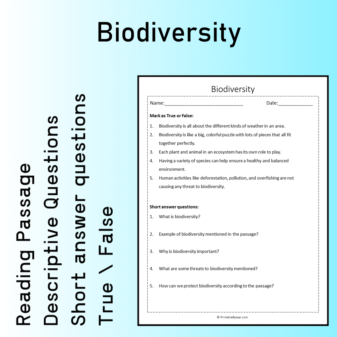 Biodiversity | Reading Comprehension Passage Printable Worksheet