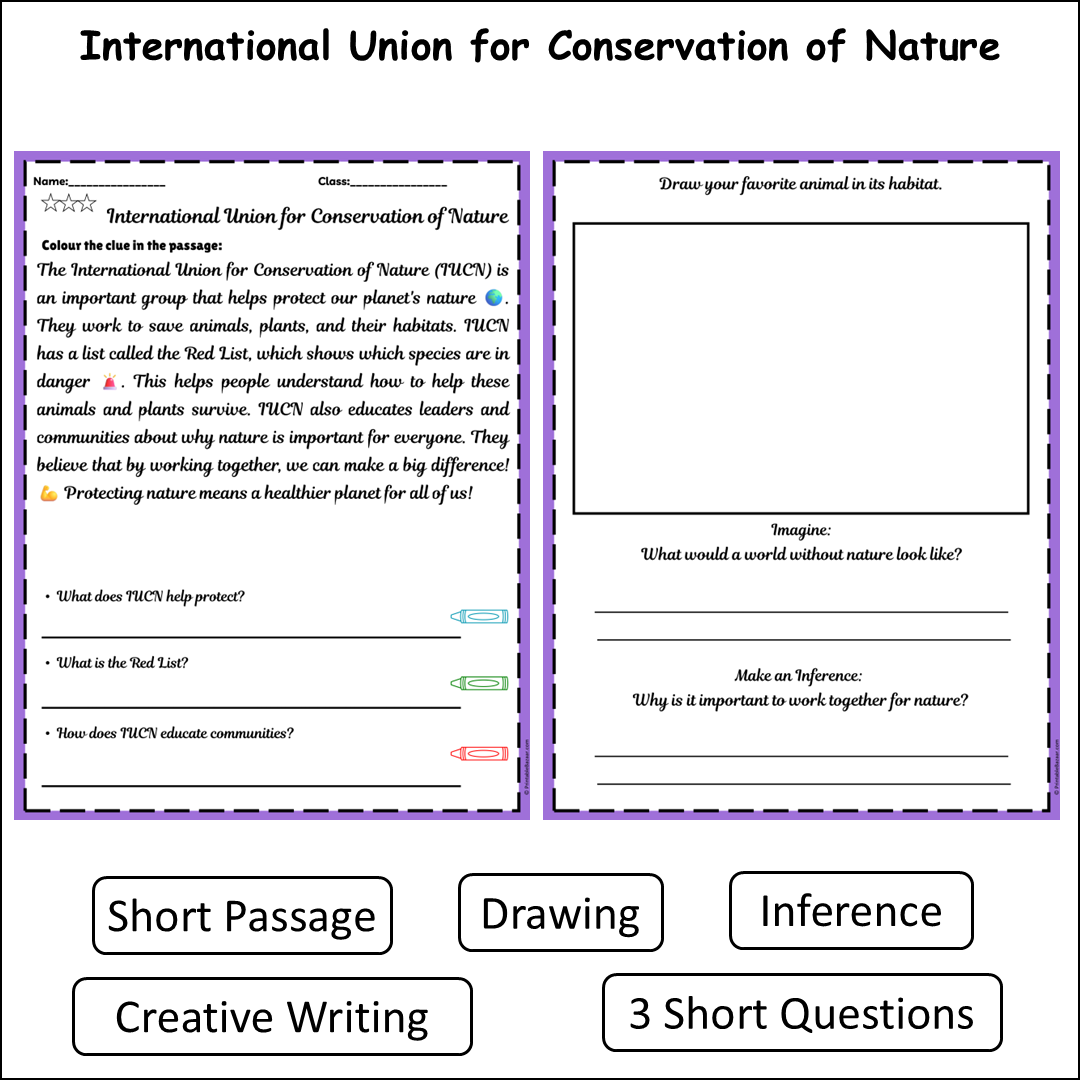 International Union for Conservation of Nature | Short Reading Comprehension Creative Worksheet