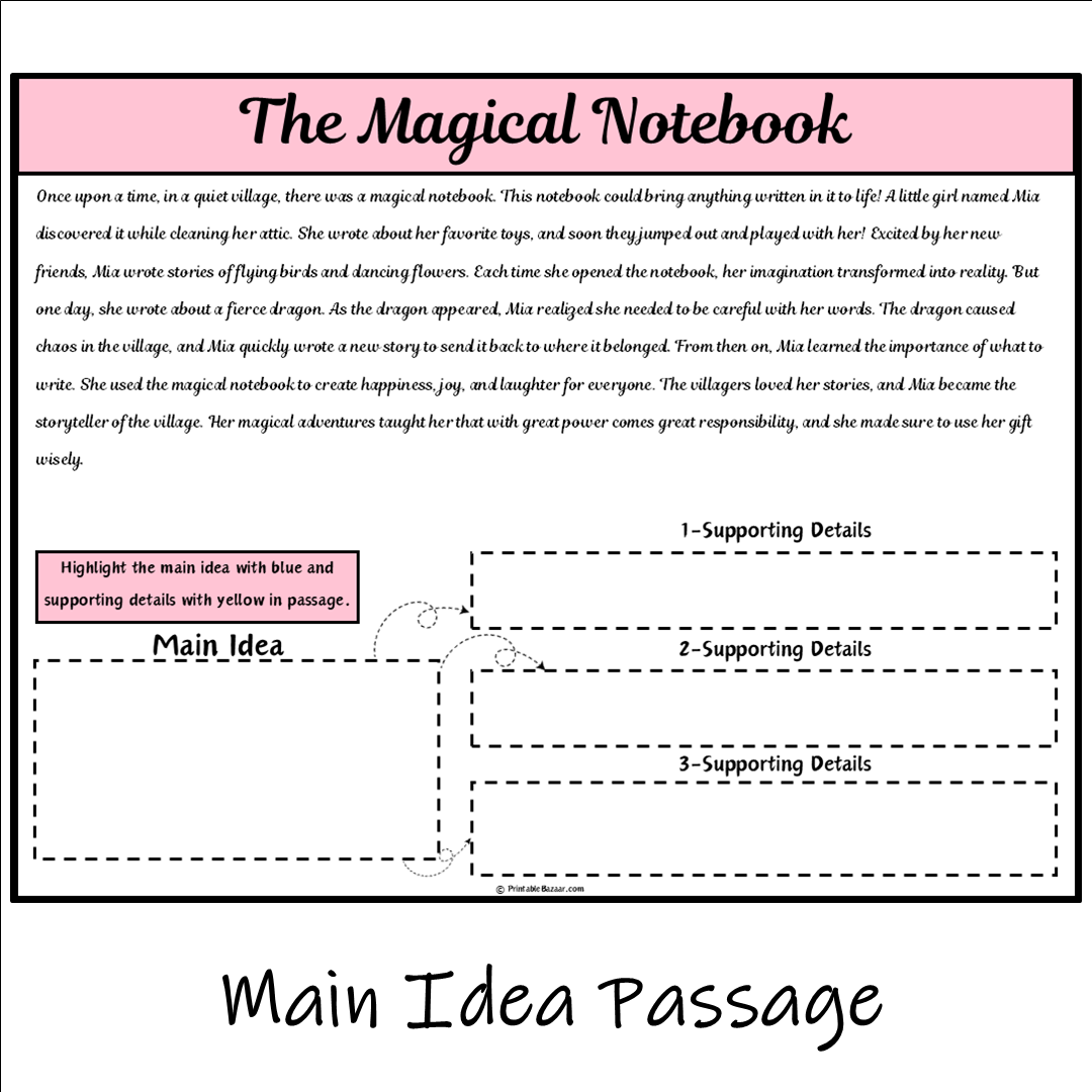 The Magical Notebook | Main Idea and Supporting Details Reading Passage and Questions