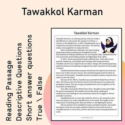 Tawakkol Karman | Reading Comprehension Passage Printable Activity