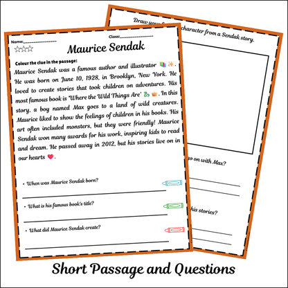 Maurice Sendak | Short Reading Comprehension Creative Worksheet
