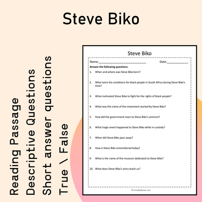 Steve Biko | Reading Comprehension Passage Printable Activity