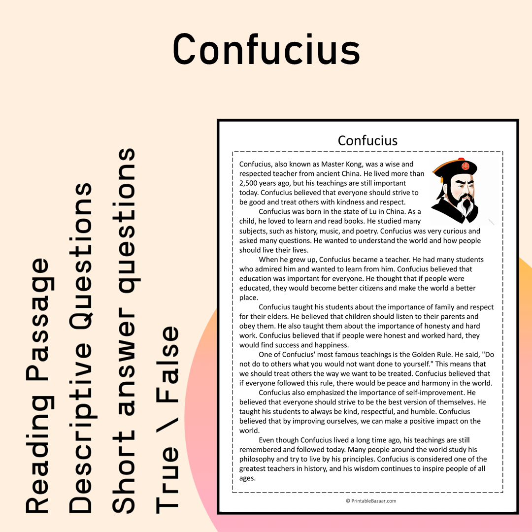 Confucius | Reading Comprehension Passage Printable Activity
