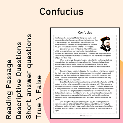 Confucius | Reading Comprehension Passage Printable Activity