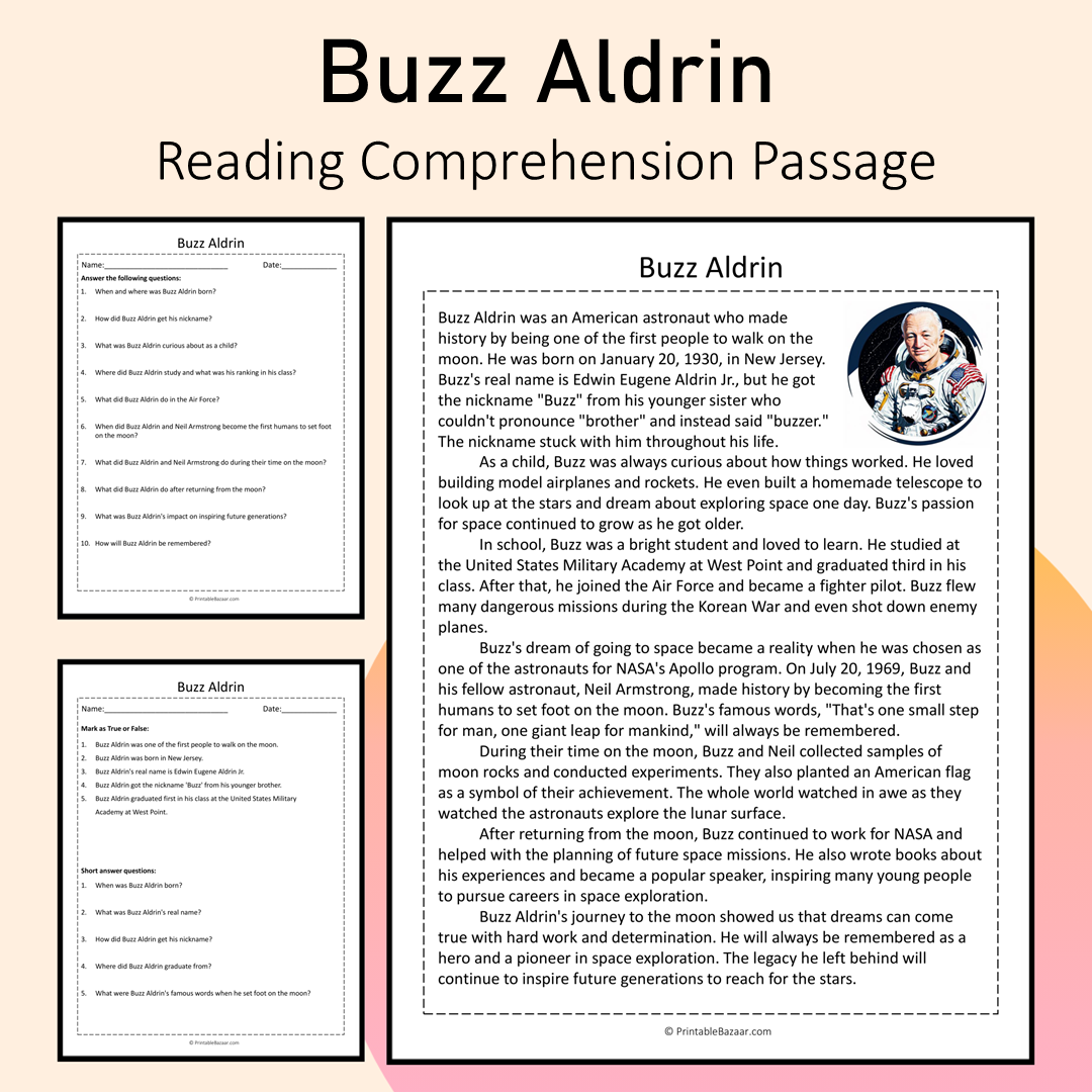 Buzz Aldrin | Reading Comprehension Passage Printable Activity