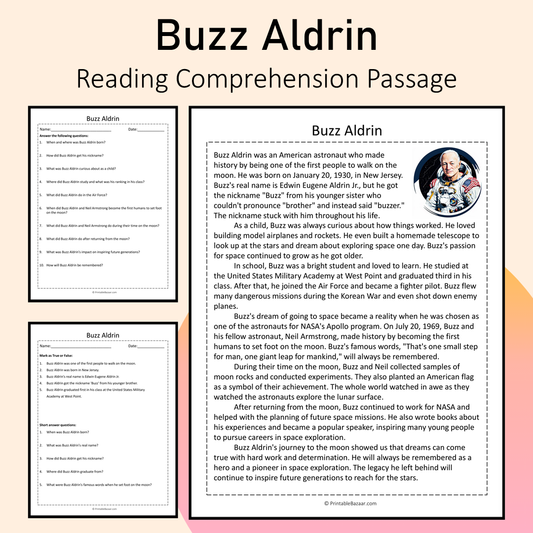 Buzz Aldrin | Reading Comprehension Passage Printable Activity