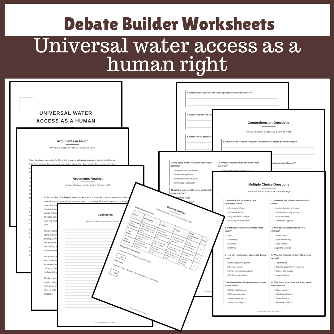 Universal water access as a human right | Favour and Against Worksheet Printable Activity