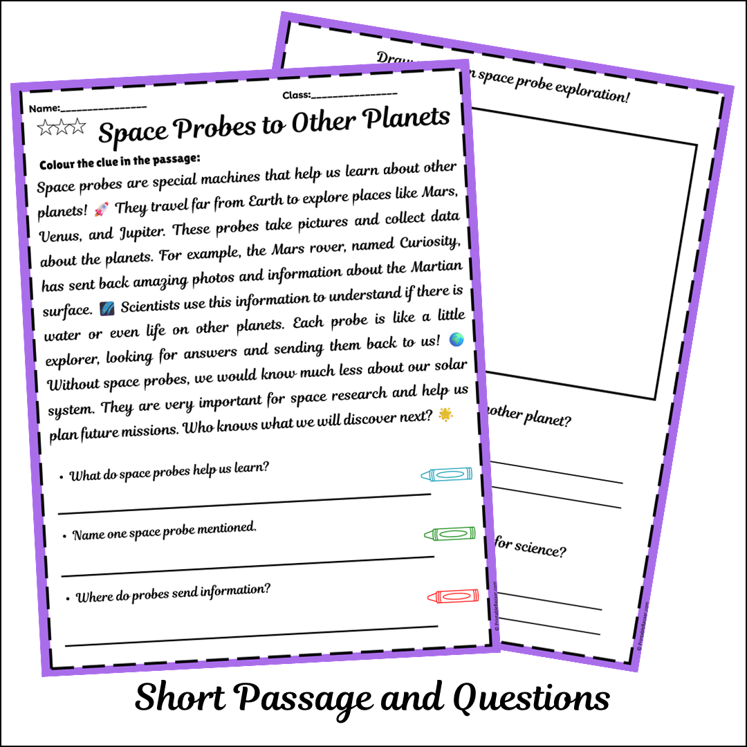 Space Probes to Other Planets | Short Reading Comprehension Creative Worksheet