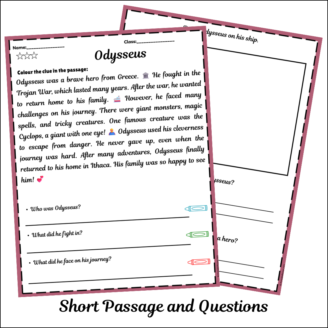 Odysseus | Short Reading Comprehension Creative Worksheet