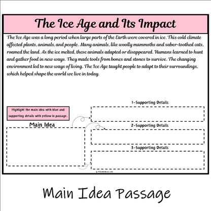 The Ice Age and Its Impact | Main Idea and Supporting Details Reading Passage and Questions