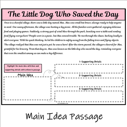 The Little Dog Who Saved the Day | Main Idea and Supporting Details Reading Passage and Questions