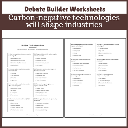 Carbon-negative technologies will shape industries | Favour and Against Worksheet Printable Activity