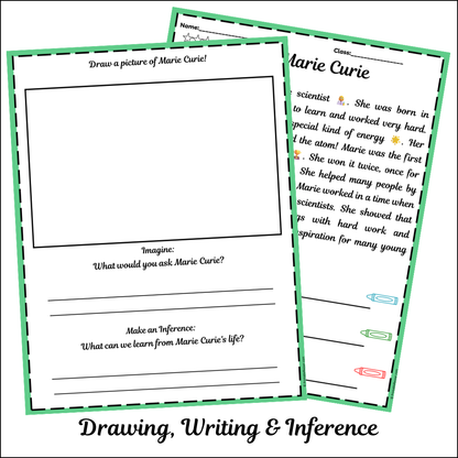 Marie Curie | Short Reading Comprehension Creative Worksheet