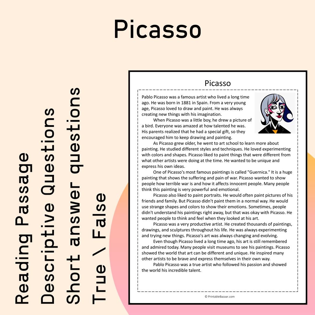 Picasso | Reading Comprehension Passage Printable Activity