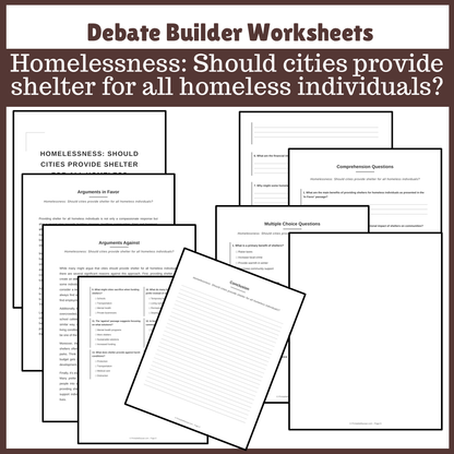 Homelessness: Should cities provide shelter for all homeless individuals? | Favour and Against Worksheet Printable Activity