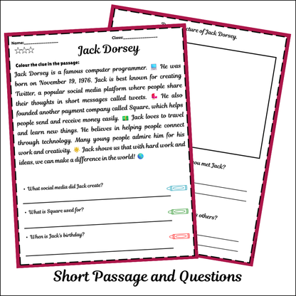 Jack Dorsey | Short Reading Comprehension Creative Worksheet