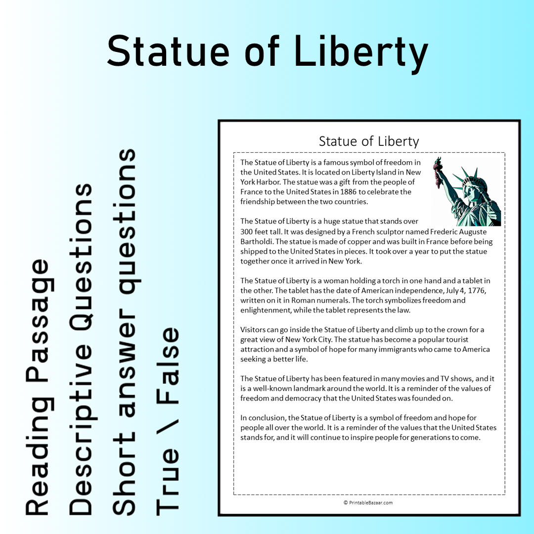 Statue of Liberty | Reading Comprehension Passage Printable Worksheet