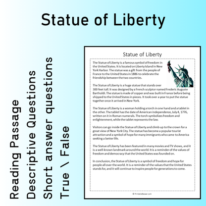 Statue of Liberty | Reading Comprehension Passage Printable Worksheet