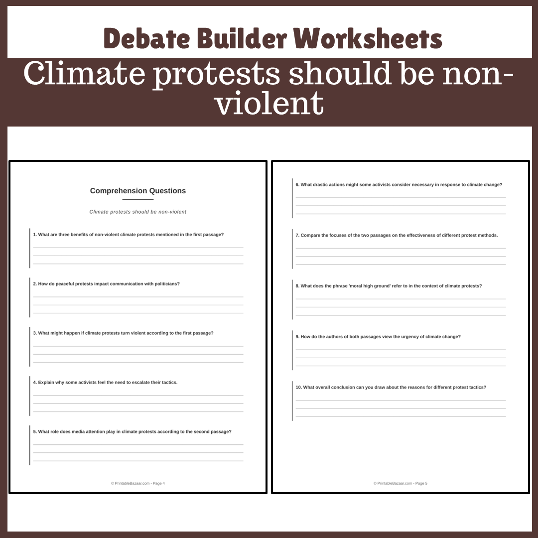 Climate protests should be non-violent | Favour and Against Worksheet Printable Activity