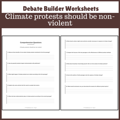 Climate protests should be non-violent | Favour and Against Worksheet Printable Activity