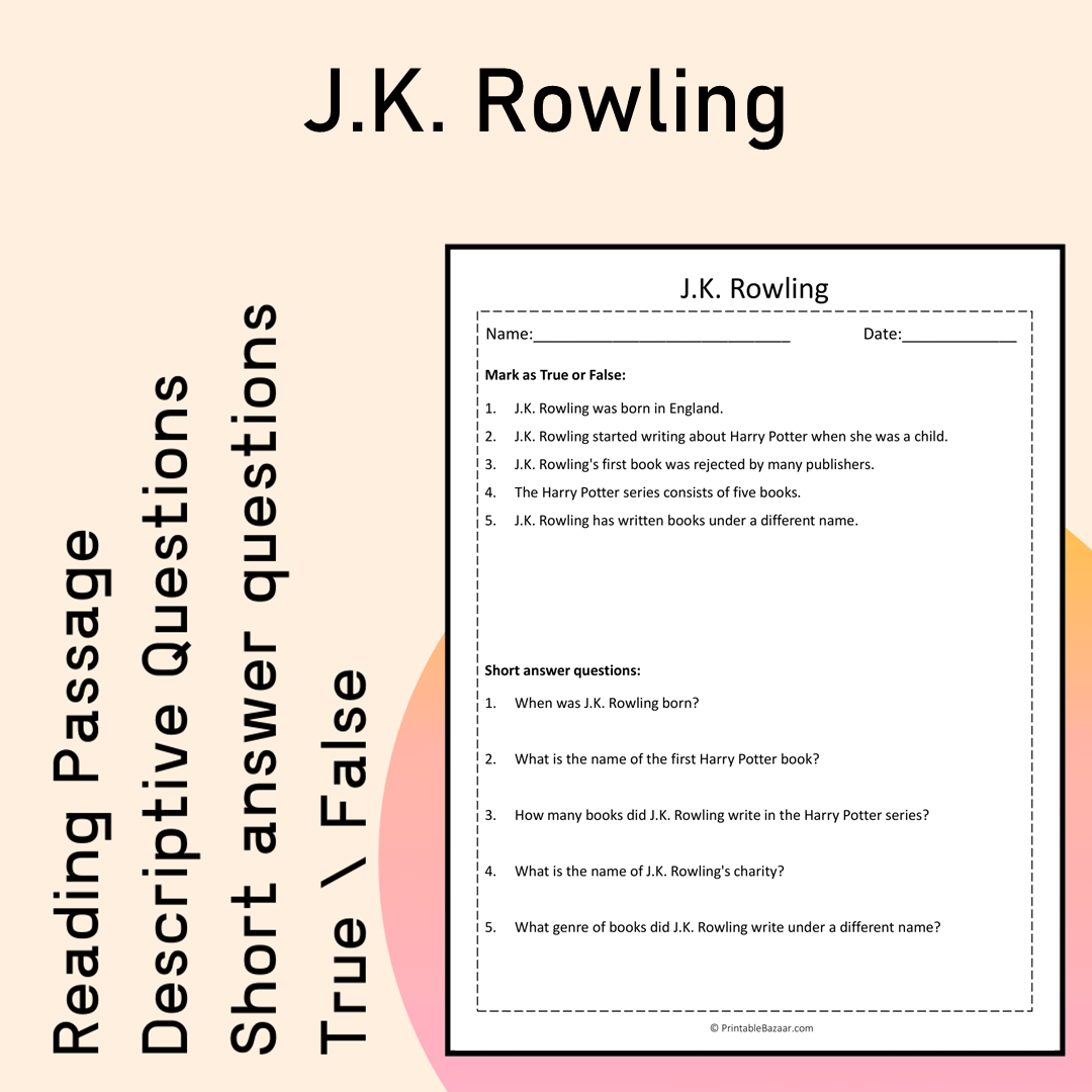 J.K. Rowling | Reading Comprehension Passage Printable Activity