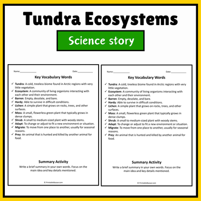 Tundra Ecosystems | Science Story Reading Comprehension Activity