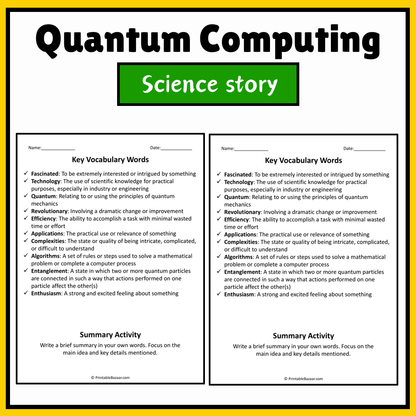 Quantum Computing | Science Story Reading Comprehension Activity