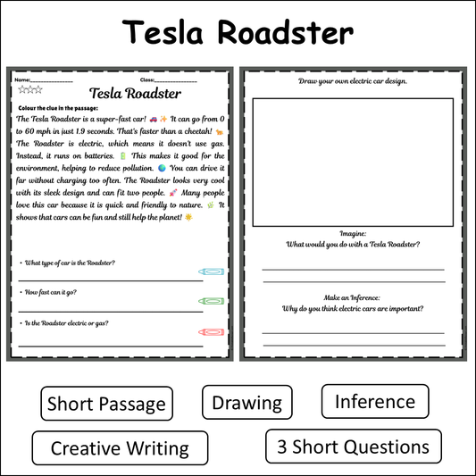 Tesla Roadster | Short Reading Comprehension Creative Worksheet