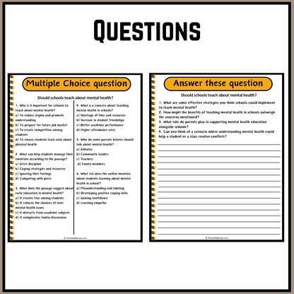 Should schools teach about mental health? | Debate Case Study Worksheet