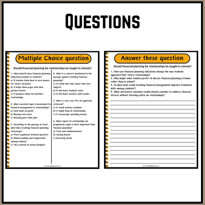 Should financial planning for relationships be taught in schools? | Debate Case Study Worksheet