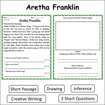 Aretha Franklin | Short Reading Comprehension Creative Worksheet