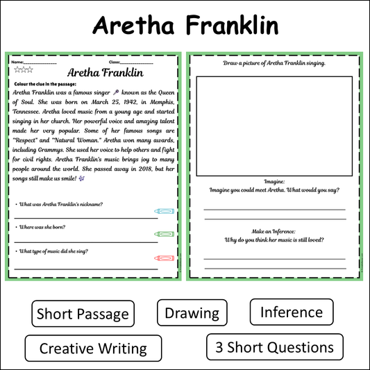 Aretha Franklin | Short Reading Comprehension Creative Worksheet