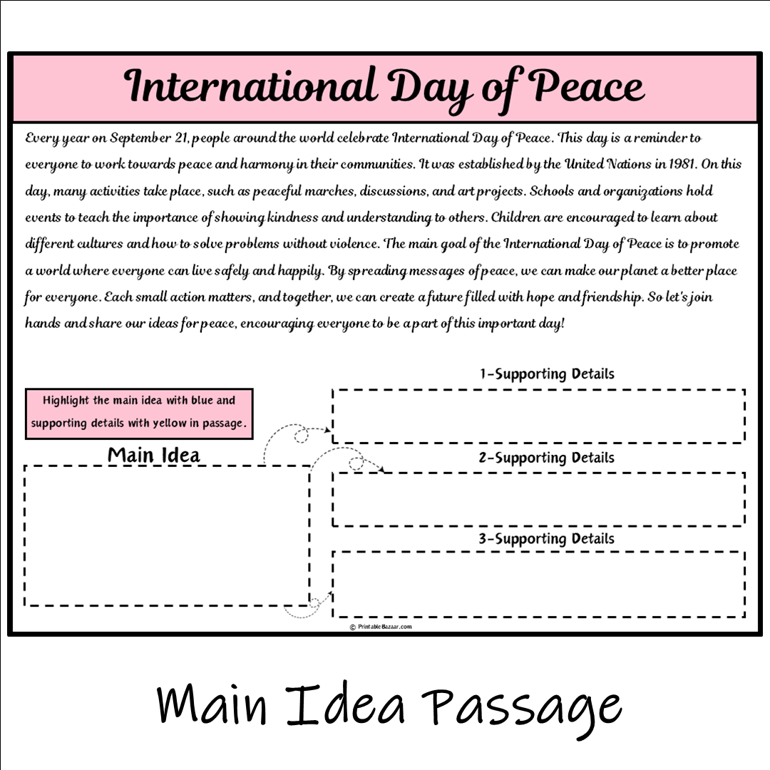 International Day of Peace | Main Idea and Supporting Details Reading Passage and Questions