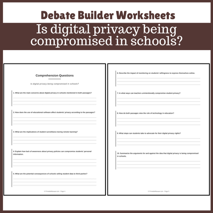 Is digital privacy being compromised in schools? | Favour and Against Worksheet Printable Activity